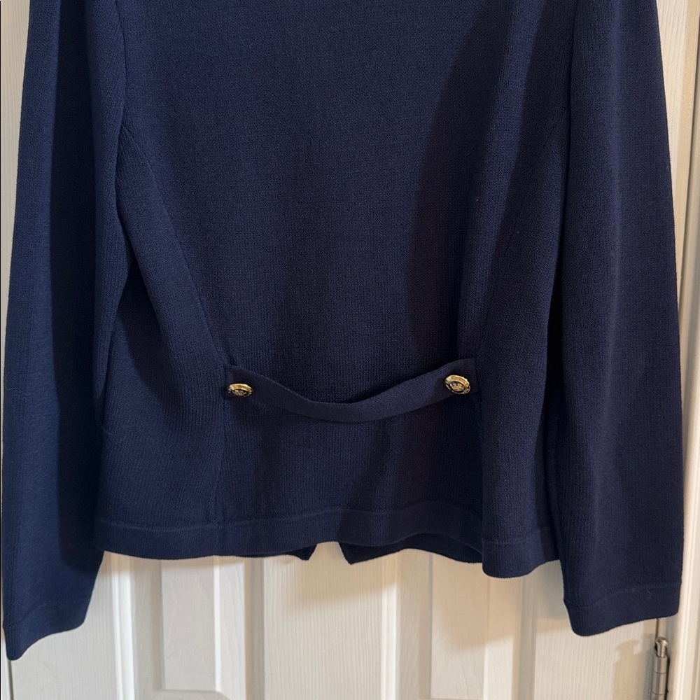 St. John Navy Jacket w/ Navy & Gold Crested Buttons & Back Belt - Picture 8 of 9
